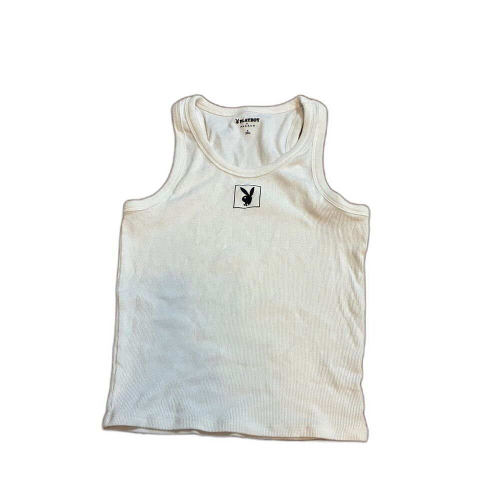 Playboy by PacSun Ribbed Tank Top Bunny Logo Wife Beater Y2K White Small Capsule